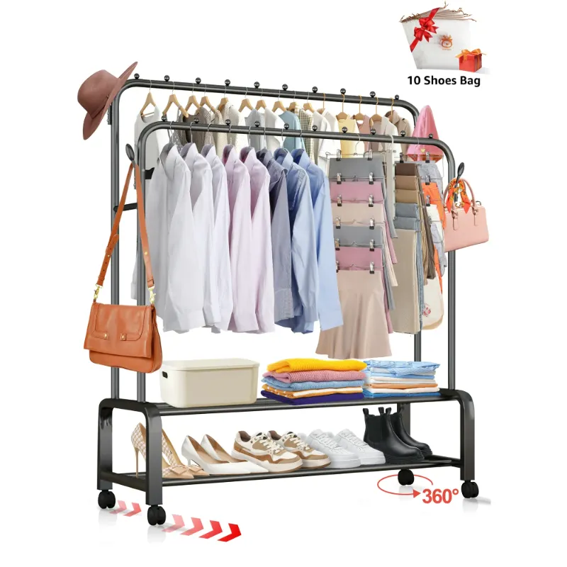 Photo 1 of ****PARTS ONLY****Doulami 2 Tiers Clothes Rack on Wheels Double Rails Rolling Garment Rack Clothes Rack with Shelves Hanging Rack with Side Hooks and Shoes Bag
