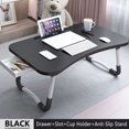 Photo 1 of 
PHANCIR Foldable Lap Desk, 23.6 Inch Portable Wood Laptop Desk Table Workspace Organizer Bed Tray with iPad Slots, Cup Holder and Drawer, Anti-Slip for Working Reading Writing, Eating, Watching-Black