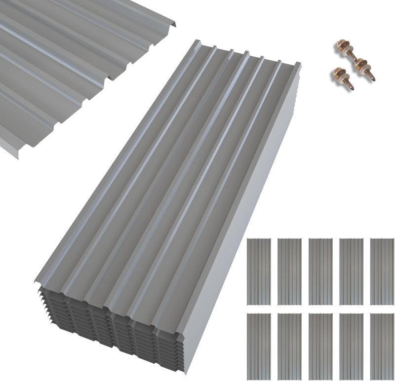 Photo 1 of 10 Pcs Metal Roofing Panels, 5.1 Feet Corrugated Galvanized Roofing Panels Metal Siding Panels with Steel Screws for Pergola, Gazebo, Shed, Outdoor Storage, Chicken Coop, Patio,Garages