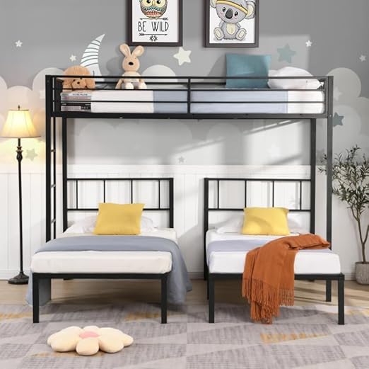 Photo 1 of ***ITEM IS A SIMILAR, NOT EXACT***  Triple Bunk Bed for Kids, Bunk Bed Twin Over Twin Over Twin, Safety Guardrails,Heavy Duty Metal Bed Frame for 3 Kids, Teens, Black