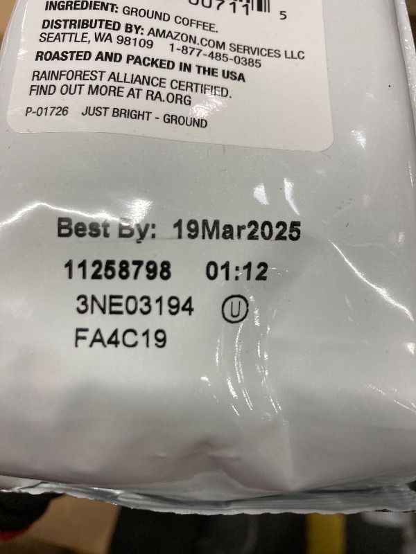 Photo 1 of Amazon Fresh, Just Bright Ground Coffee, Light Roast, 12 Oz