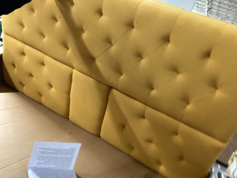 Photo 2 of **see notes**
QIAYA 73.62" Linen Futon Sofa Bed, Adjustable Convertible Loveseat Sleeper Couch with Tapered Wood Legs for Small Space Living Room, Yellow