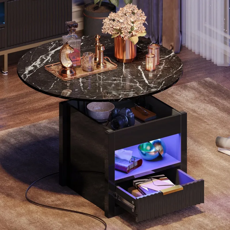 Photo 1 of ***PARTS ONLY***Bestier Round Coffee Table for Living Room, 31.5" High Gloss Lift Top Coffee Table with LED and Power Outlet, Black
