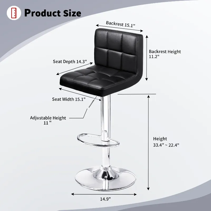 Photo 1 of ***minor damage on cushion*** Modern PU Leather Hydraulic Kitchen Counter Square Island Height Adjustable Swivel Barstool with Back, Black