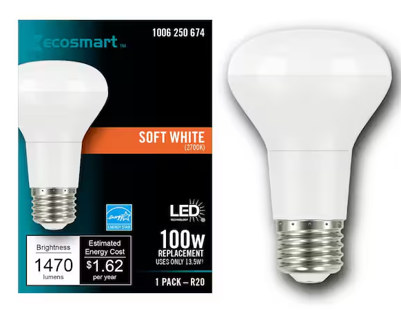 Photo 1 of 100-Watt Equivalent R20 CEC Dimmable LED Light Bulb in Soft White (1-Bulb)


