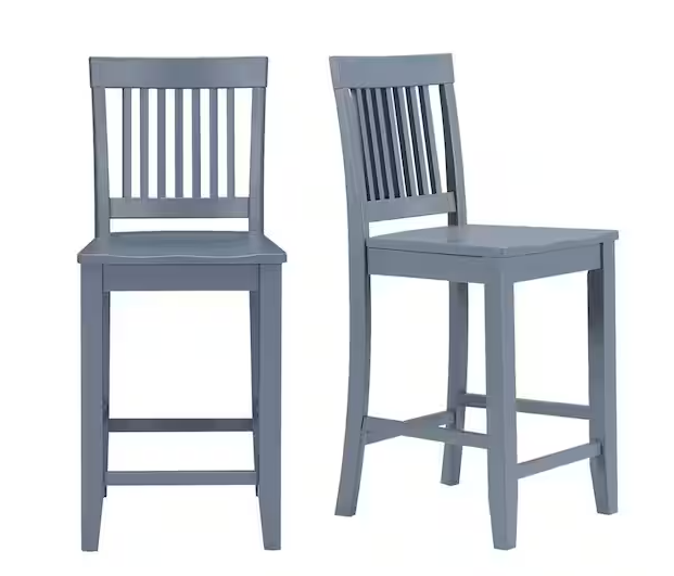 Photo 1 of 24.02 in. Scottsbury Dust Steel Blue Wood Counter Stools with Slat Back (Set of 2)


