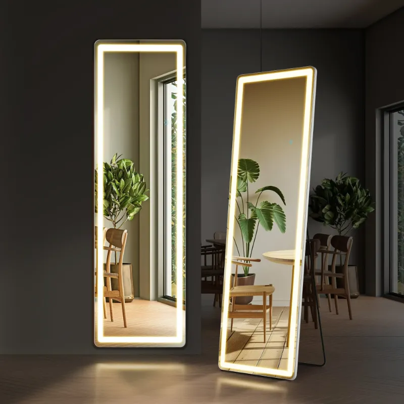 Photo 1 of EDX LED 3 Color Lighting Full Body Mirror 60"x 16" Rectangle Floor Mirror with Lights Wall Mounted Free Standing Leaning for Home, White
