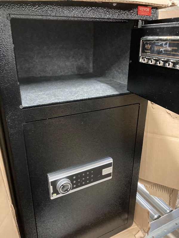 Photo 1 of VEVOR Double Doors 5.5 cu.ft Safe Box with Key Lock & Password, Safe Lock Box with Fireproof Bag, Key Rack, LED Light, 2 Height Adjustable and Removable Divider and 1 Cabinet for Money,Documents,Black*******No KEY*******