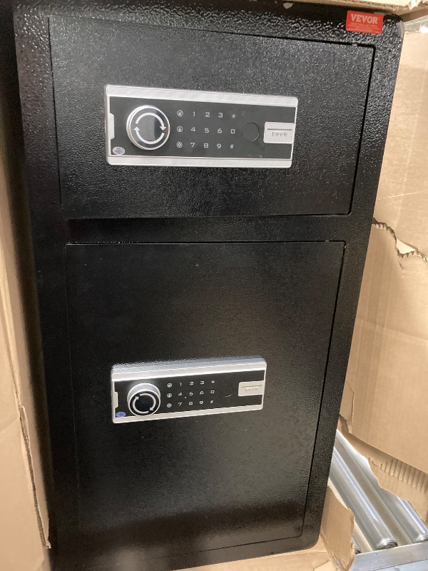 Photo 1 of VEVOR Double Doors 5.5 cu.ft Safe Box with Key Lock & Password, Safe Lock Box with Fireproof Bag, Key Rack, LED Light, 2 Height Adjustable and Removable Divider and 1 Cabinet for Money,Documents,Black*******No KEY*******