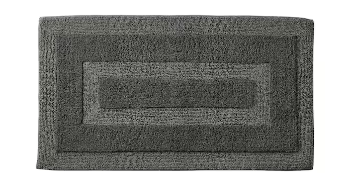 Photo 1 of 20 in. x 34 in. Gray Textured Border Cotton Machine Washable Bath Mat


