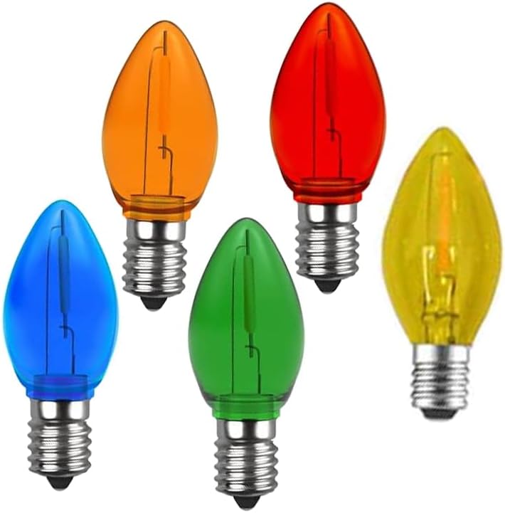 Photo 1 of 10 Pack Christmas Replacement Multicolour Bulbs,Outdoor Individual LED Bulbs for Events, Holiday Parties, Patios C7/E12 Candelabra Base,Shatterproof Plastic