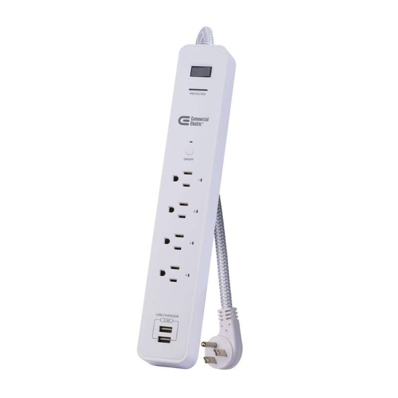 Photo 1 of 3 Ft. 4-Outlet White Surge Protector Smart with USB Powered by Hubspace