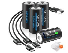 Photo 1 of CITYORK 16350 CR123A Battery, 4-Pack 2550mWh 3.7V Lithium-ion TYPE-C Quick Charge USB Rechargeable CR123A Battery for High Intensity Flashlight, Home Safety, Security Devices (Not D Size Battery)
