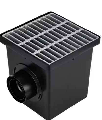 Photo 1 of 12 in. Plastic Square Drainage Catch Basin, 2 Opening Kit with Metal Grate
