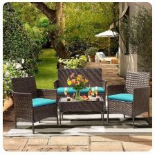 Photo 1 of **see notes**
Lacoo 4 Piece Outdoor Patio Furniture PE Rattan Wicker Table and Chairs Set with Cushions, Blue
