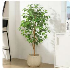 Photo 1 of ***POT NOT INCLUDED*** 4FT Artificial Ficus Tree with Natural Wood Trunk and Lifelike Leaves, Silk Fake Potted Tree with Wood Branches, Faux Tree for Office Home Decor
