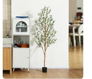 Photo 1 of 6 ft Artificial Olive Plants with Realistic Leaves and Natural Trunk, Silk Fake Potted Tree with Wood Branches and Fruits, Faux Olive Tree for Office Home Decor
