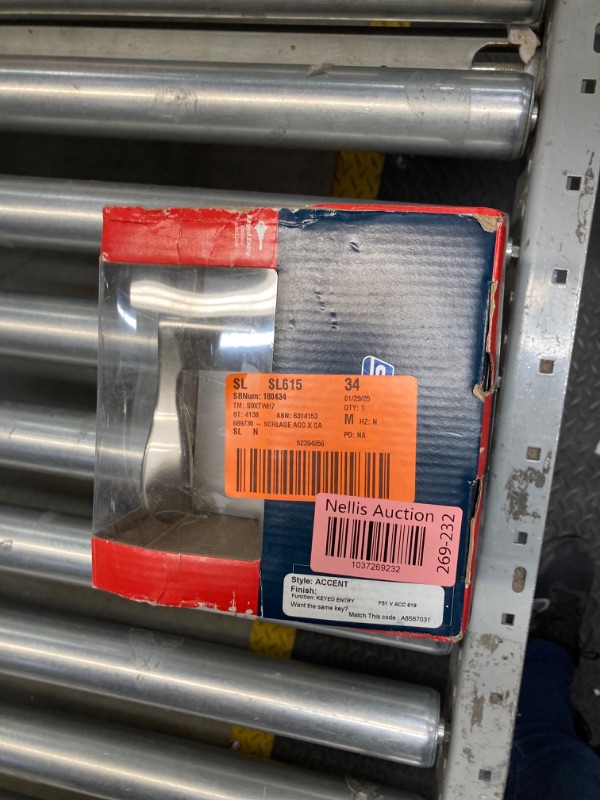 Photo 1 of SCHLAGE LOCK F51A VACC619CAM Keyed Metal Wave Shape Entry Lever Lockset, Satin Nickel