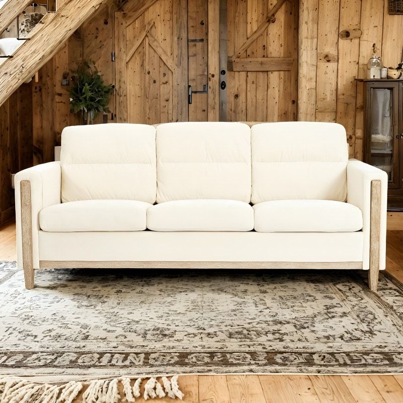 Photo 1 of 3-Seater Sofa with Soft Cushions, 79.5" Sofa Fabric Upholstered Couch Furniture for Living Room Apartment, Beige