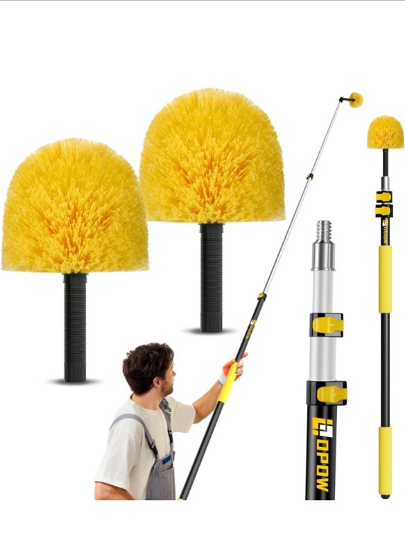 Photo 1 of 5-to-12 Foot Cobweb Duster with Extension Pole, 20 Ft High Reach and 2 Replaceble Spider Web Brush Heads, Heavy Duty for Indoor & Outdoor Use