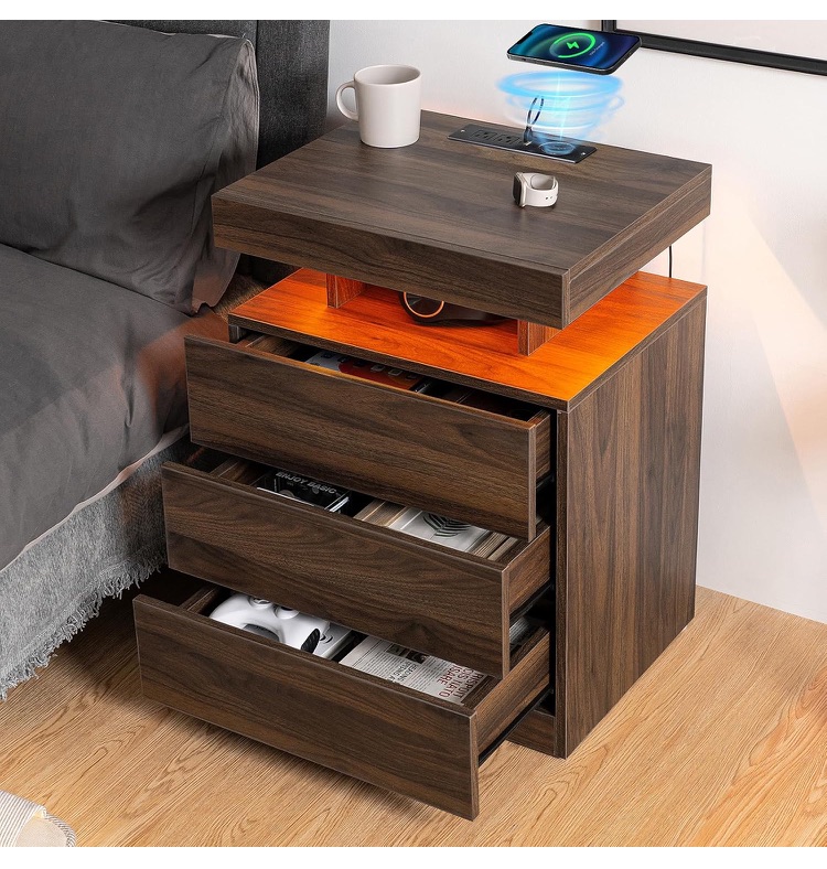 Photo 1 of ***BROKEN PIECES***  HOMMPA LED Nightstand with Wireless Charging Station & USB Ports High Gloss Bedside Table with LED Light RGB Adjustable Brightness Smart HOMMPA LED Nightstand with Wireless Charging Station & USB Ports, 3 Drawer Night Stand with LED L