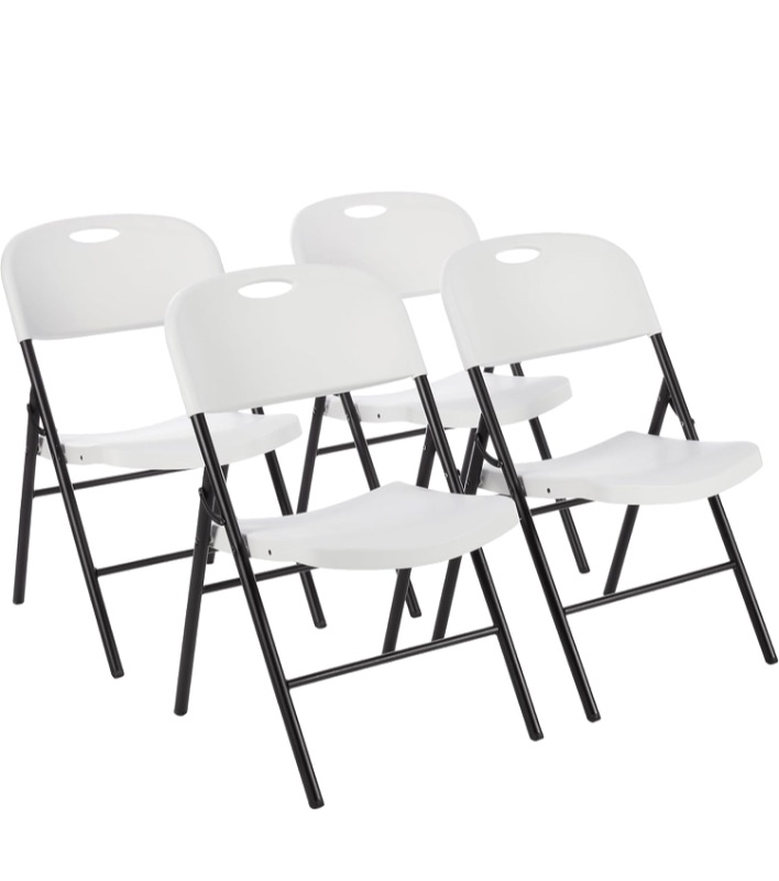 Photo 1 of Amazon Basics Foldable Portable Comfortable Sturdy Folding Plastic Chair, 350-Pound Capacity, White, 6-Pack