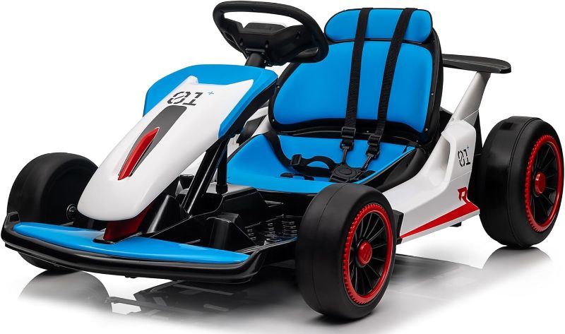 Photo 1 of 24V Go Kart for Kids 6-12 Year Old,Child Electric Drift Go-Kart with Music Mode,Electric Drifting Go Cart with Powerful Motor for 6+ Years Kid,2 Speed Available,Max Load 110lbs (Blue)