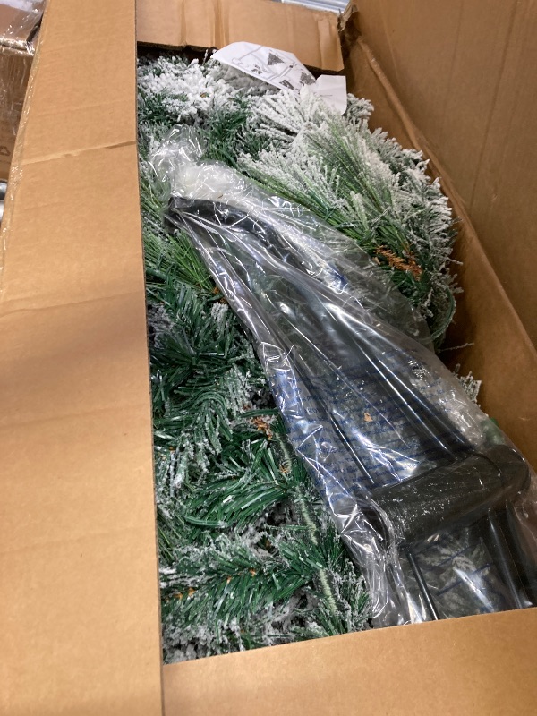 Photo 1 of BSHAPPLUS 7.5 ft Pre-Lit Snow Flocked Christmas Tree,600 Multicolor Lights,1450 Tips, Hinged Pine with Stand