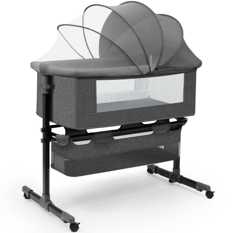 Photo 1 of HDJ 4 in 1 Baby Bassinet, Portable Infant Bedside Crib with Lockable Wheel for 0-6 Months Baby, Dark Gray