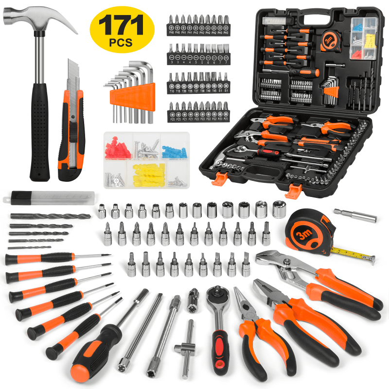 Photo 1 of 171 Piece Household Tool Kit/Mechanics Tool Set, Socket Wrench Auto Repair Tool Combination Package 1/4" Ratchet Wrench, Mixed Hand Mechanics Tools Kit Socket Set with Plastic Toolbox Storage Case