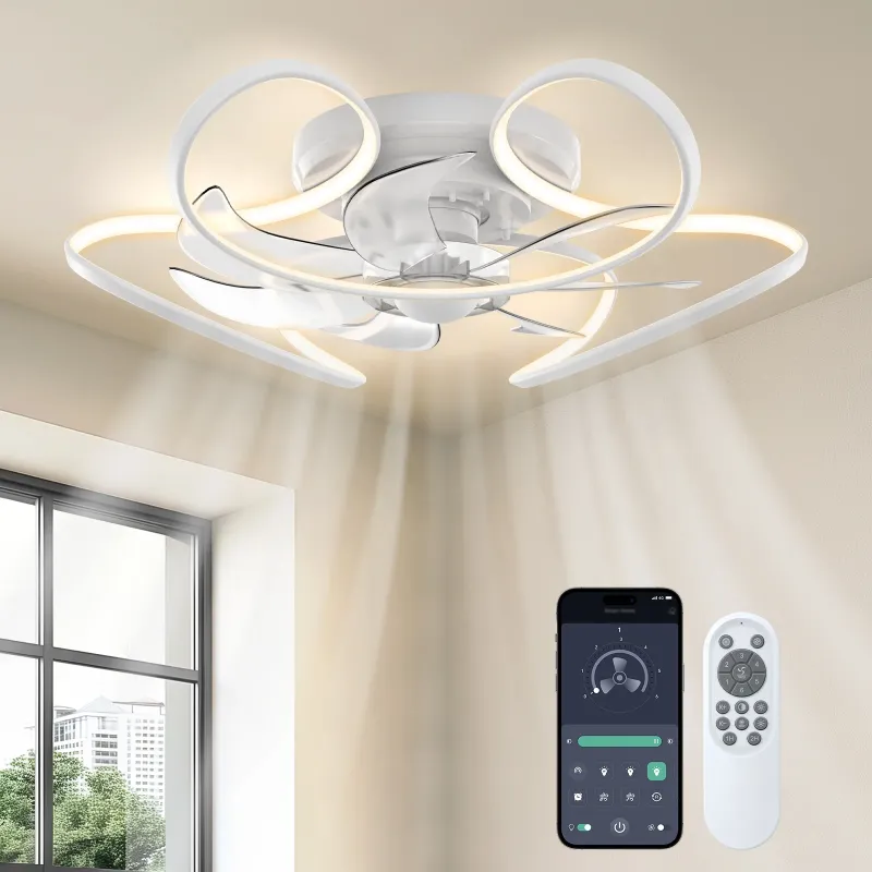 Photo 1 of BLITZWILL Modern Ceiling Fans with Lights Remote APP Control, 3 Colors Dimmable and 6 Speeds, Low Profile Ceiling Fans, Timing, Reversible Motor for Bedroom and Living Room, White