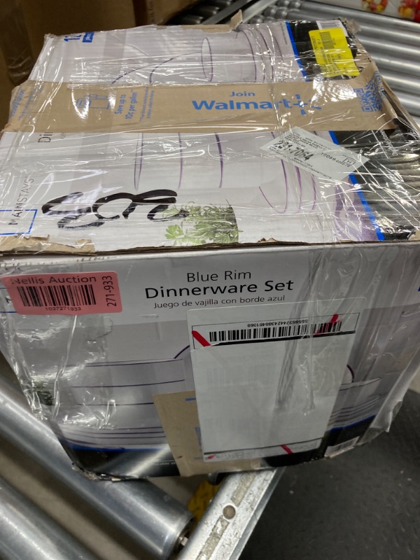 Photo 1 of 12-Piece Blue Rim Stoneware Dinnerware Set Dishwasher Safe