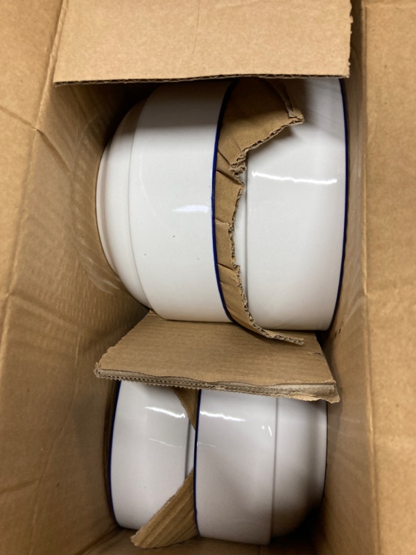 Photo 1 of 12-Piece Blue Rim Stoneware Dinnerware Set Dishwasher Safe