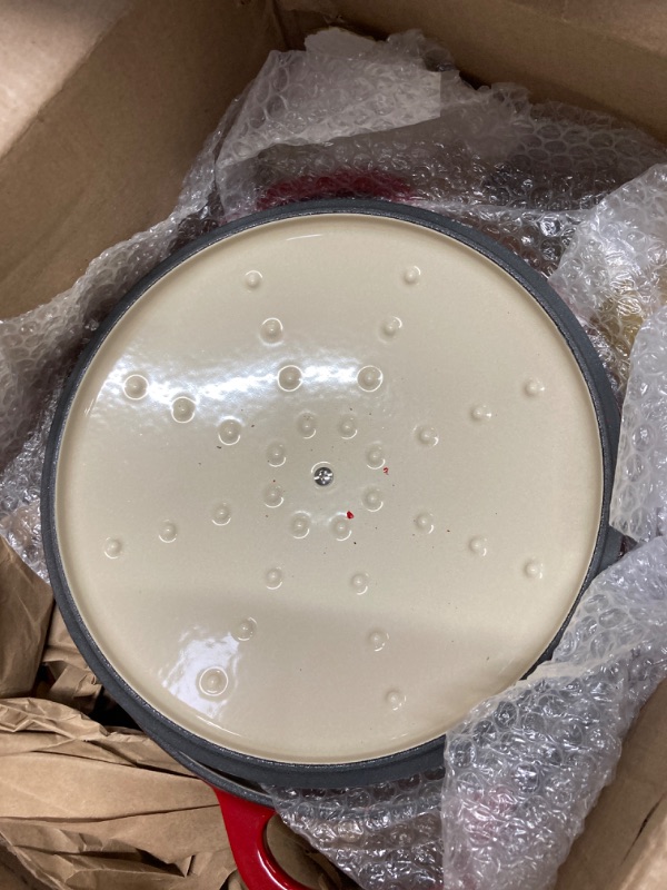Photo 1 of ***THE RIM HAS CHIPS IN POT***Lodge 5.5 Quart Enameled Cast Iron Dutch Oven Red