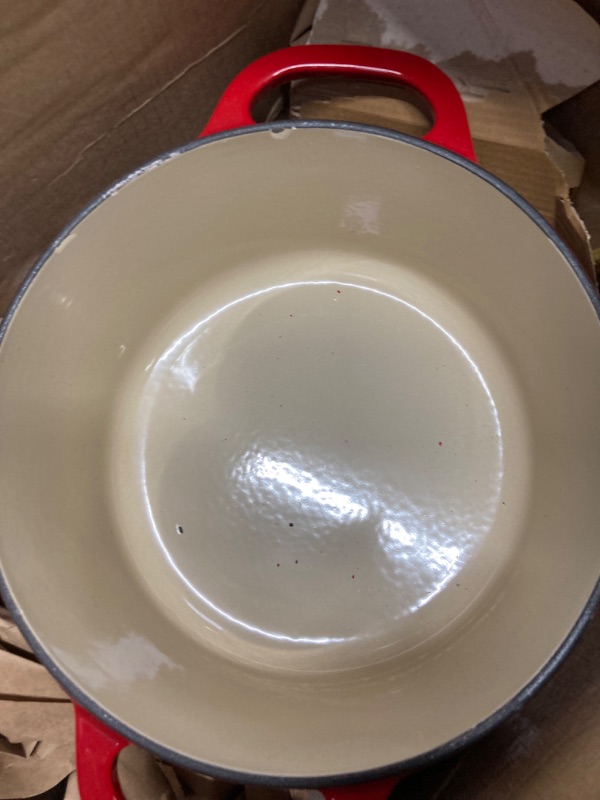 Photo 5 of ***THE RIM HAS CHIPS IN POT***Lodge 5.5 Quart Enameled Cast Iron Dutch Oven Red