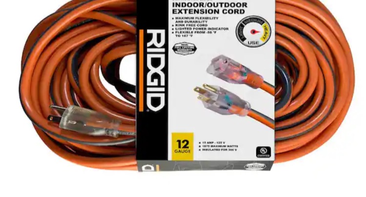 Photo 1 of 100 ft. 12/3 Heavy Duty Indoor/Outdoor Extension Cord with Tritap Lighted End, Orange/Grey