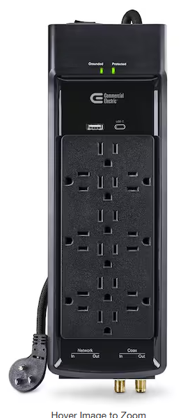 Photo 1 of 15 ft. 12-Outlet Surge Protector Braided Cord in Black