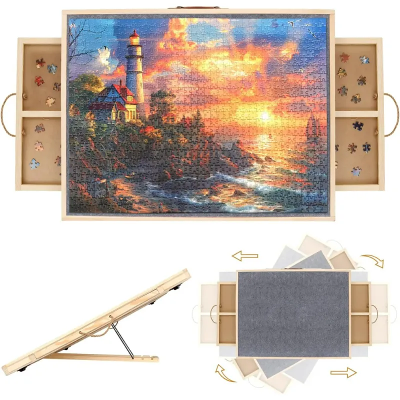 Photo 1 of 1500 Piece Puzzle Board with 2 Sliding Drawers and Cover, 2 in 1 Rotating Tilting Puzzle Board, 35 X 27 Wood Puzzle Tray for Adults and Kids, Lazy Spinning Puzzle Gift