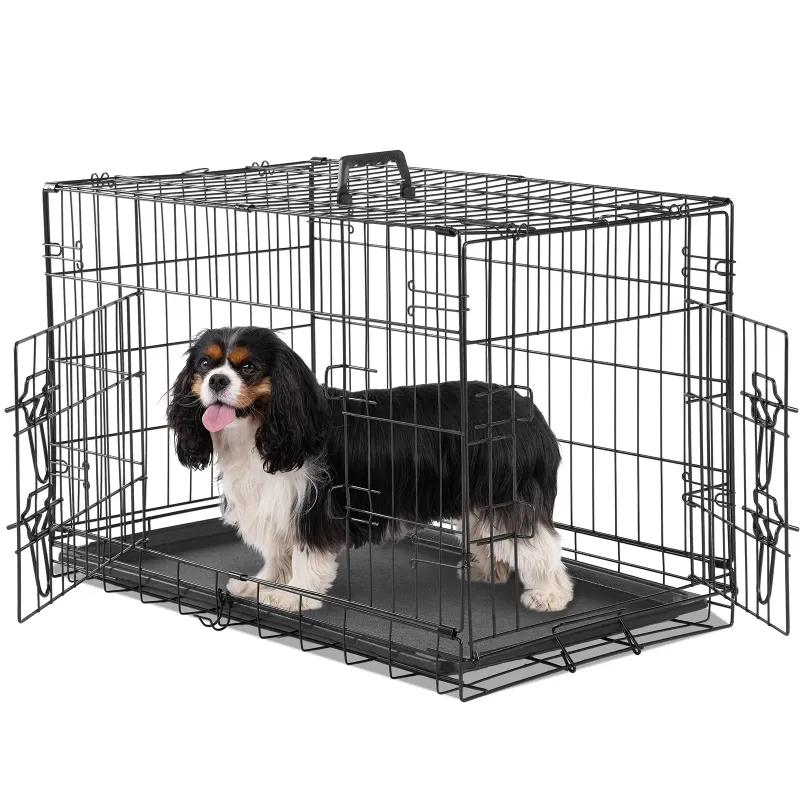 Photo 1 of EDX Medium Dog Crate with Divider Panel, 30 Inch Double Door Folding Metal Wire Dog Cage with Plastic Leak-Proof Pan Tray