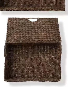 Photo 1 of Brown Espresso 21.25 in. x 24.75 in. Wicker Hyacinth Decorative Baskets Storage Bins (Small/Medium/Large
