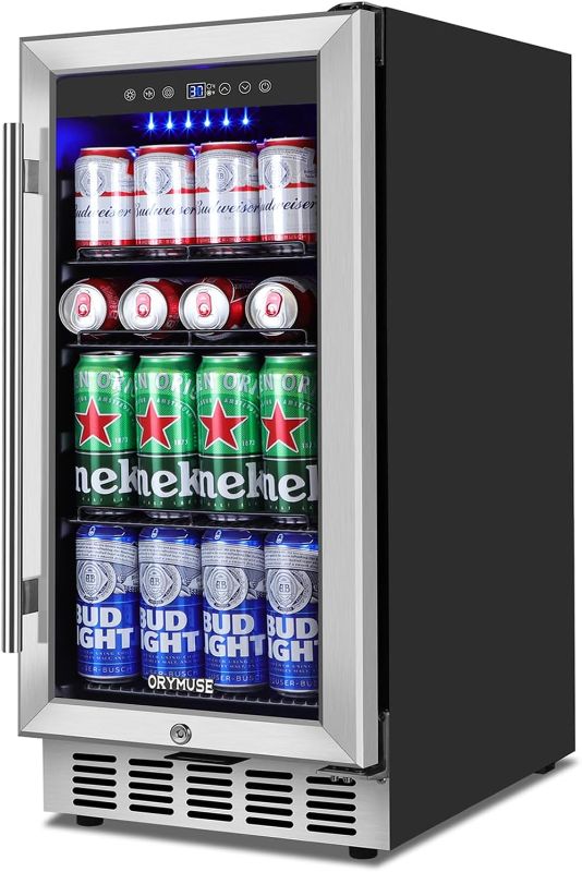 Photo 1 of Beverage Refrigerator and Cooler, 126 Cans Under Counter Beverage Fridge with Lock and Glass Door, Quiet Beer Fridge Built-in or Freestanding w/Powerful Cooling Compressor Drink Fridge