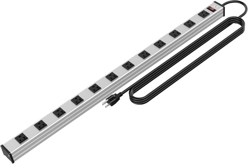 Photo 1 of 12 Outlets Metal Power Strip,Mountable Heavy Duty Power Strip with 6FT Long Extension Cord with Circuit Breaker,15A 125V 1875W, ETL Listed
