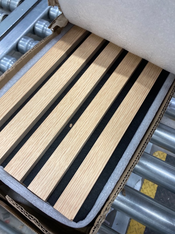 Photo 1 of Art3d 4pcs-107 X 8in Slat Acoustic Panel for Wall and Ceiling, 3D Fluted Sound Absorbing Panel with Wood Finish, Oak
