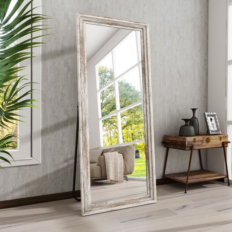 Photo 1 of BEAUTYPEAK 71"x30" Full Length Mirror with Stand Solid Wooden Framed Floor Mirror Full Body Mirror,Retro White