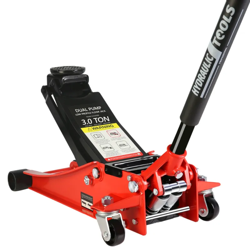 Photo 1 of 3 Ton Low Profile, Aluminum and Steel Racing Floor Jack with Dual Pistons Quick Lift Pump for Sport Utility Vehicle, Lifting Range 3-15/16" min to 18-5/16" max, Red
