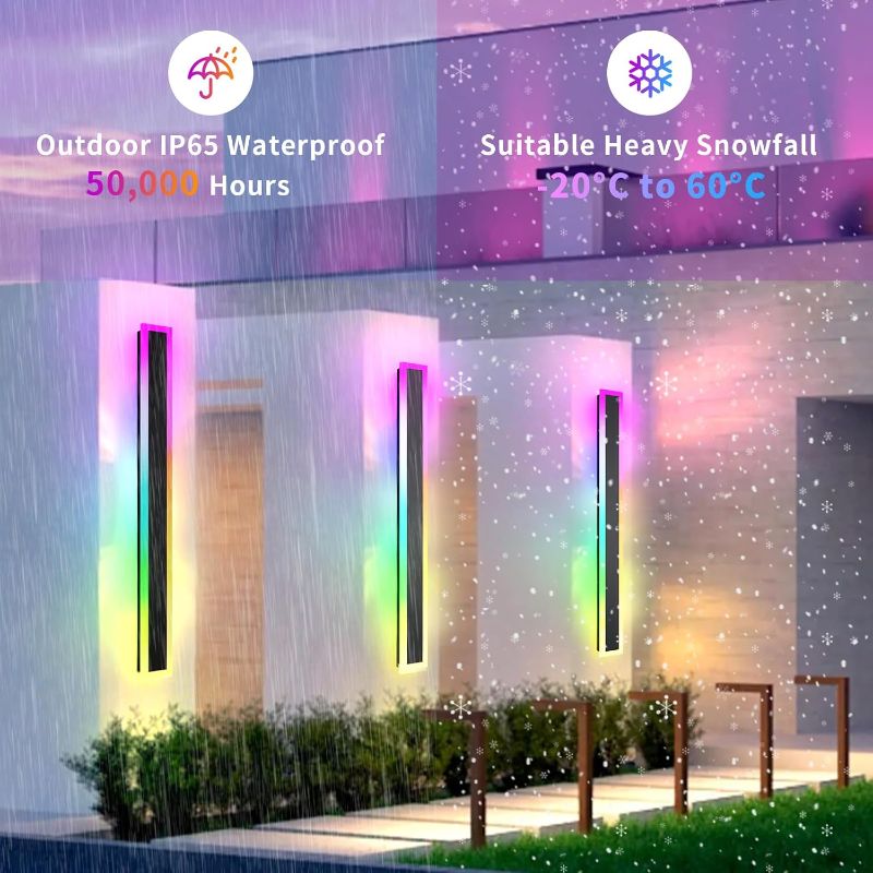 Photo 1 of 2 Pack Outdoor RGB Long Wall Lights, 31.4inch Wall Lights RGB/Warm/White Dimmable Modern Led Wall Lighting, Ip65 Waterproof Wall Sconce with Remote APP Control for Outdoor/Indoor Party Gathering