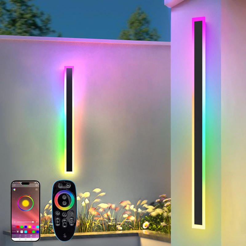 Photo 1 of 2 Pack Outdoor RGB Long Wall Lights, 31.4inch Wall Lights RGB/Warm/White