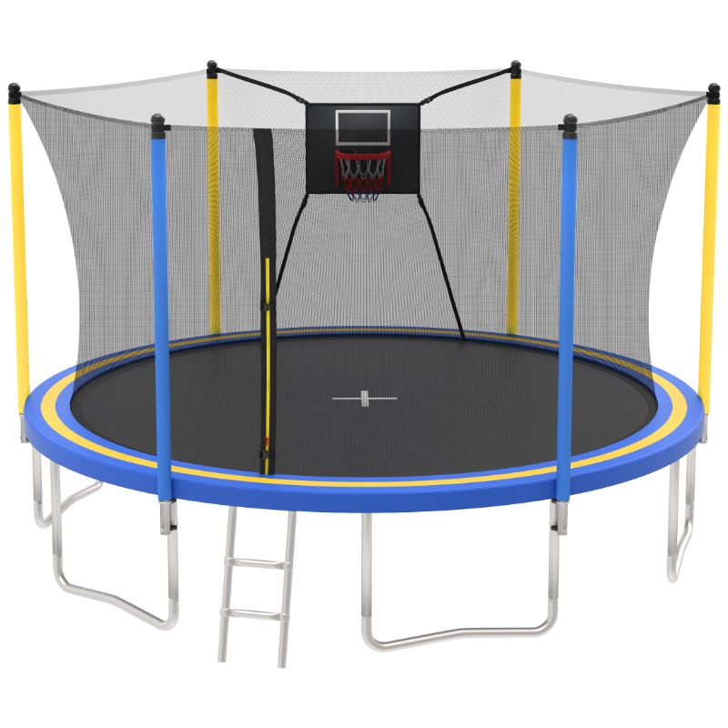 Photo 1 of 14ft Trampoline with Basketball Hoop, SEGMART Upgraded Round Kids Outdoor Trampoline with Enclosure, Heavy-Duty Backyard Trampoline for Adults and Kids, Blue