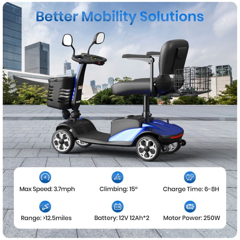 Photo 2 of ****MISSING PARTS/PARTS ONLY****SACVON Upgrade 4 Wheel Mobility Scooter for Seniors, Foldable Powered Mobile Wheelchair for Adult 330lbs, Blue