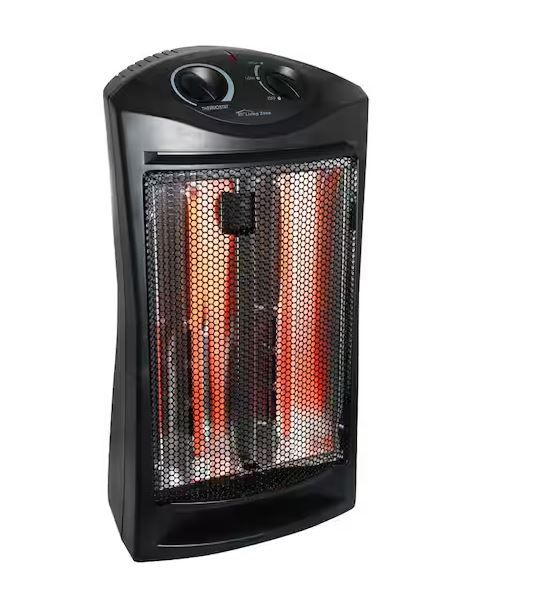 Photo 1 of 1500-Watt Black Electric Tower Quartz Infrared Space Heater with Thermostat